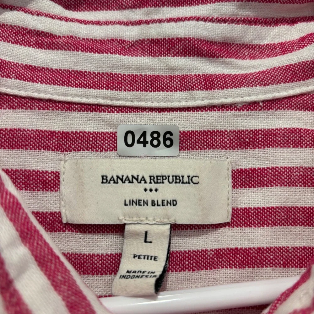 Banana Republic Mens Pink White Striped Linen Blend Button Down Shirt L Petite